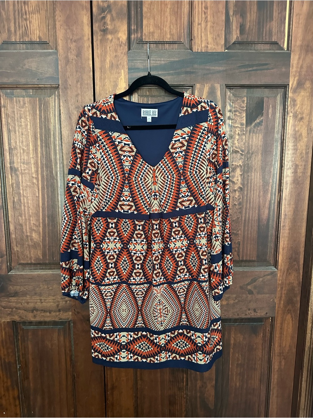 Robbie Bee Navy & Orange Geometric Tunic Dress